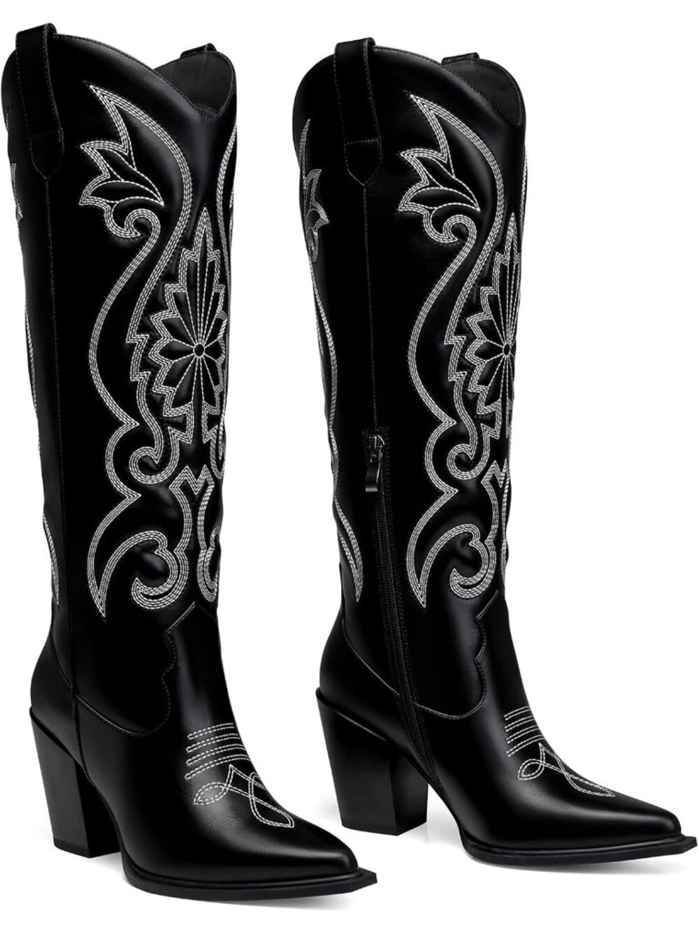 Women’s Black Western Cowboy Wide Calf Knee High Imported Cowgirl Long Boots